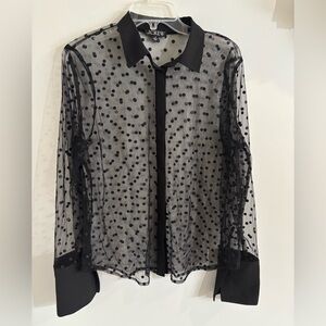 J. Crew Black Sheer Polka Dot Women's Button Up Size 14